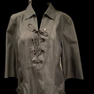 Layfayette 148  New York Lace Up Chambray Black Dress